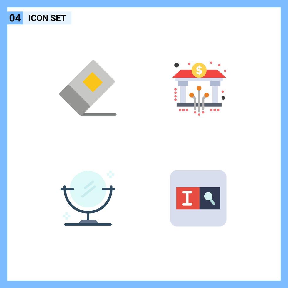 Mobile Interface Flat Icon Set of 4 Pictograms of education clean bank digital search Editable Vector Design Elements