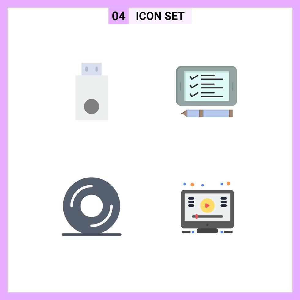 Pictogram Set of 4 Simple Flat Icons of devices cd products cell disk Editable Vector Design Elements