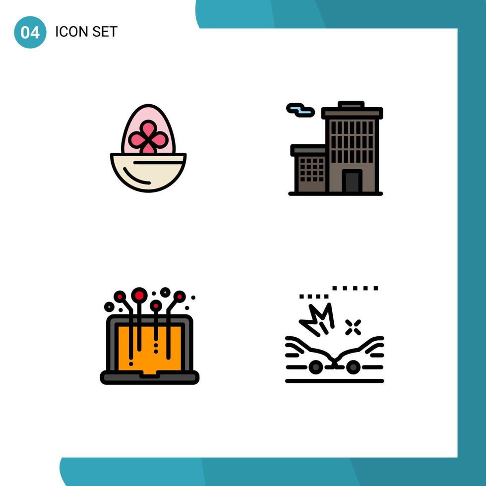 Pictogram Set of 4 Simple Filledline Flat Colors of boiled laptop egg business system Editable Vector Design Elements