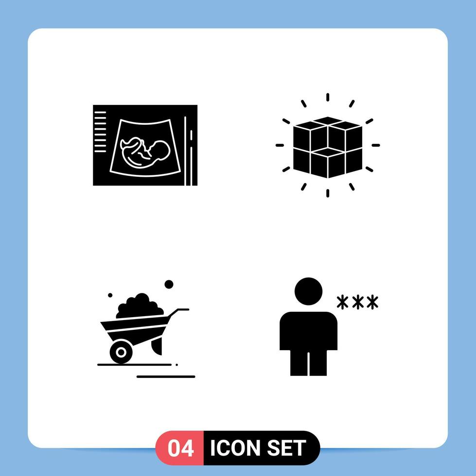 Pack of 4 Modern Solid Glyphs Signs and Symbols for Web Print Media such as maternity cube baby labyrinth garden Editable Vector Design Elements