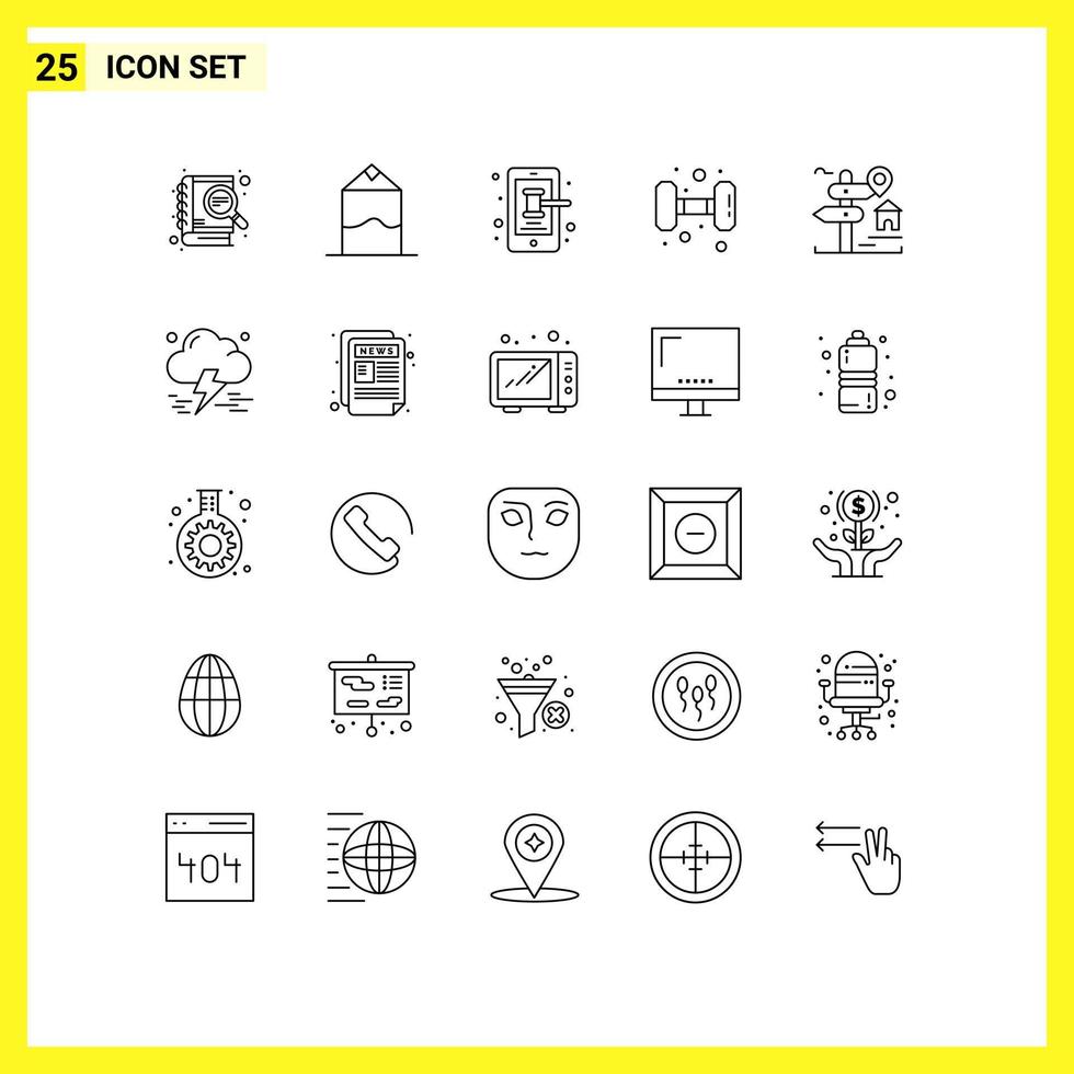 Stock Vector Icon Pack of 25 Line Signs and Symbols for board location phone weight gym Editable Vector Design Elements