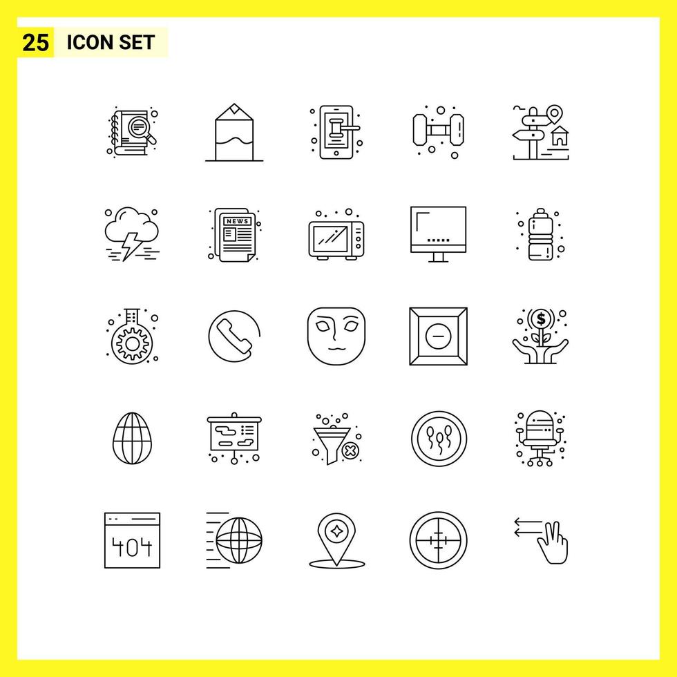 paquete de iconos vectoriales de stock de 25 signos y símbolos de línea para la ubicación de la placa, el peso del teléfono, el gimnasio, los elementos de diseño vectorial editables vector