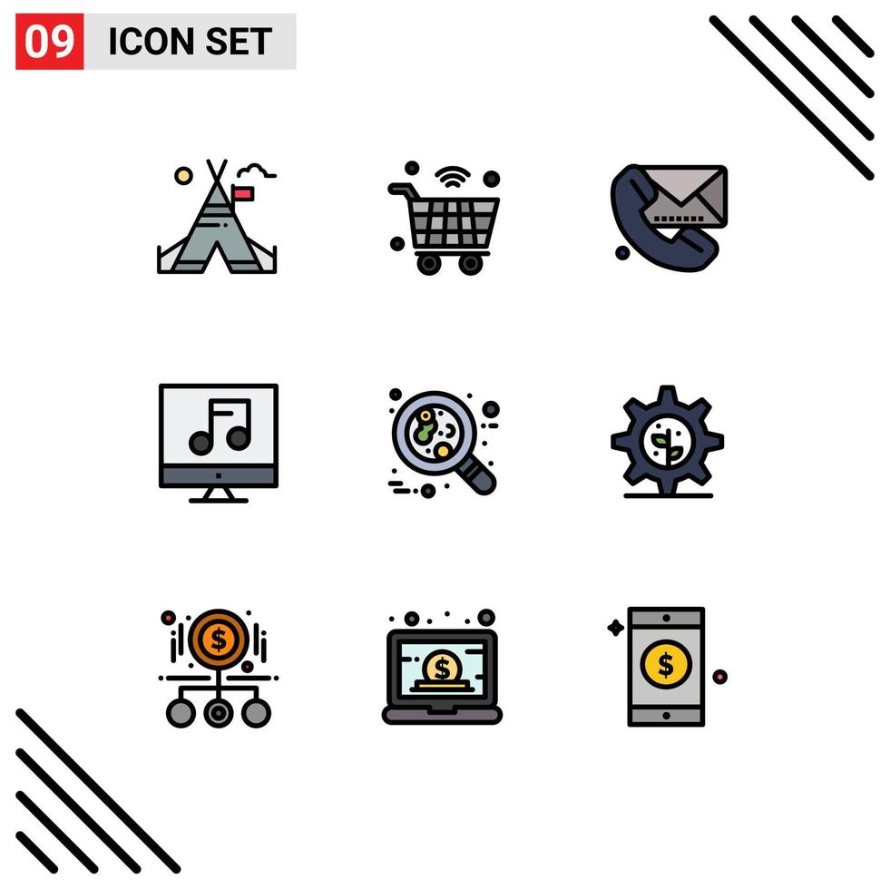 Pictogram Set of 9 Simple Filledline Flat Colors of video media wifi audio communication Editable Vector Design Elements