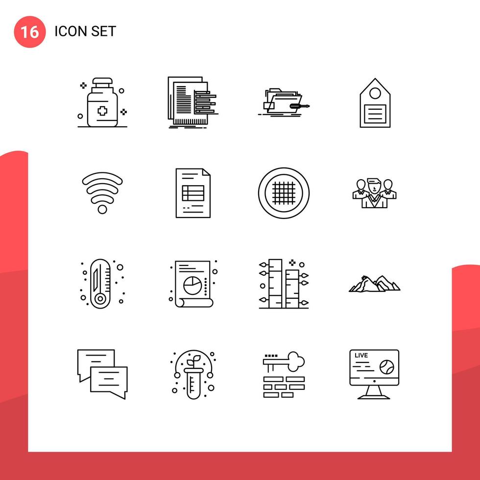 Mobile Interface Outline Set of 16 Pictograms of tag ecology valuation eco tech Editable Vector Design Elements