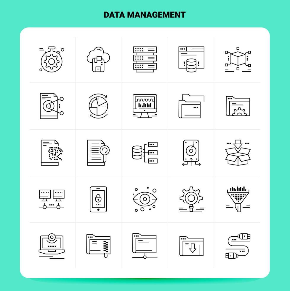 OutLine 25 Data Management Icon set Vector Line Style Design Black Icons Set Linear pictogram pack Web and Mobile Business ideas design Vector Illustration