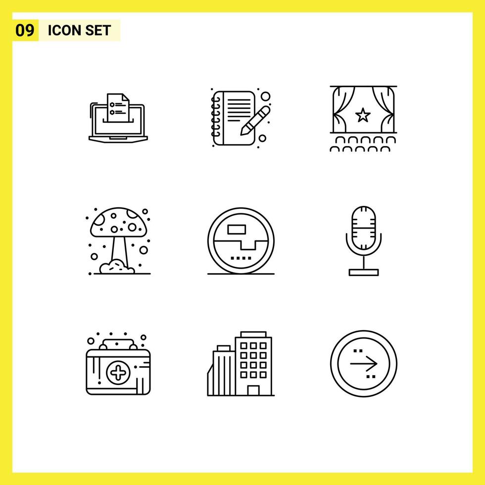 Group of 9 Outlines Signs and Symbols for nature forest edit premiere film Editable Vector Design Elements