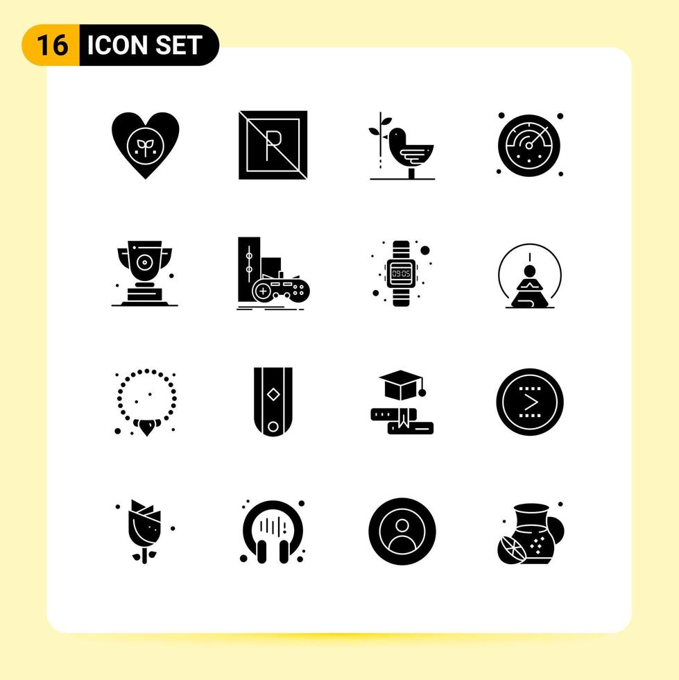 16 Universal Solid Glyph Signs Symbols of trophy stopwatch not deadline harmony Editable Vector Design Elements