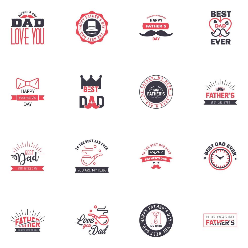 Happy fathers day greeting cards set 16 Black and Pink Vector typography lettering Usable for banners print You are the best dad text design Editable Vector Design Elements