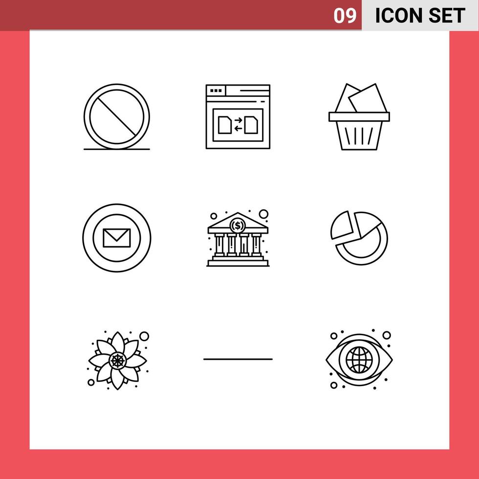conjunto de pictogramas de 9 contornos simples de sellos de compra que comparten elementos de diseño vectorial editables de correo nítido vector