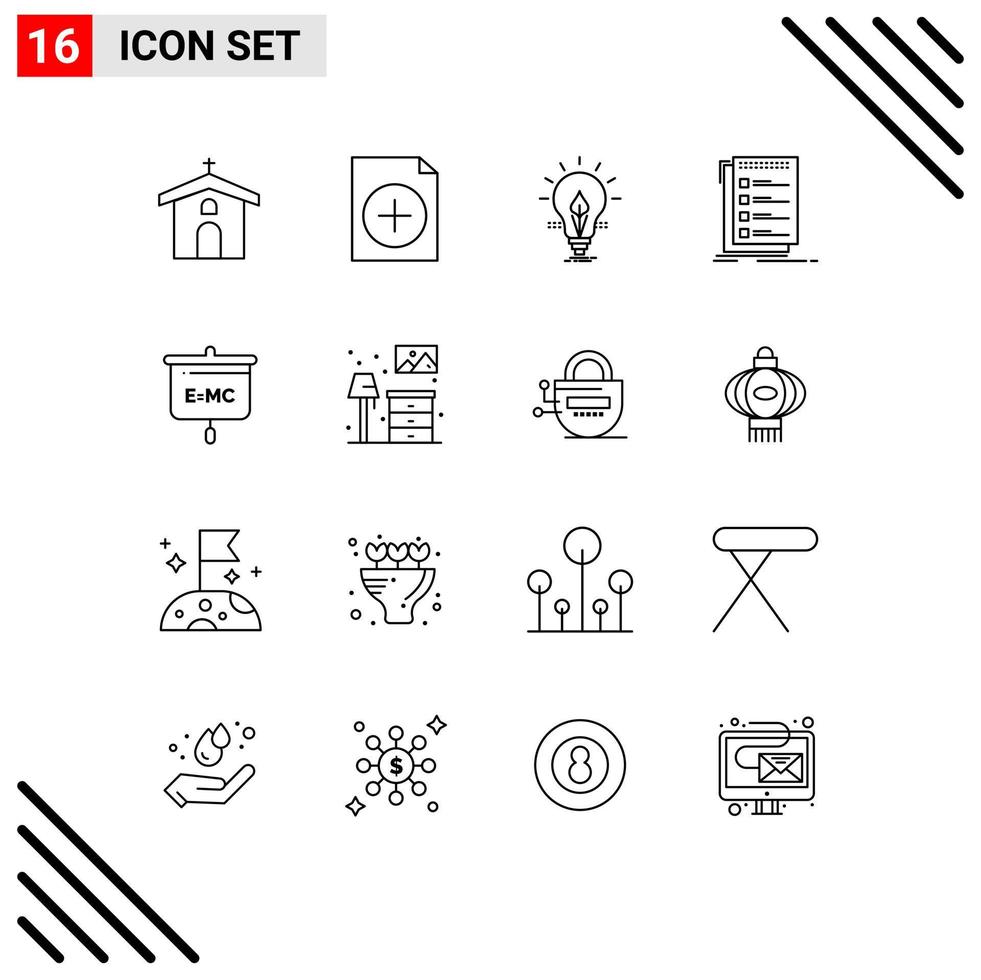 16 Thematic Vector Outlines and Editable Symbols of to do list bulb checklist light Editable Vector Design Elements