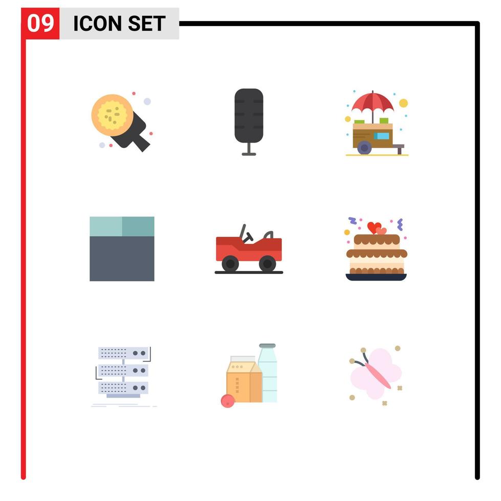 9 User Interface Flat Color Pack of modern Signs and Symbols of van military food wireframe shop Editable Vector Design Elements