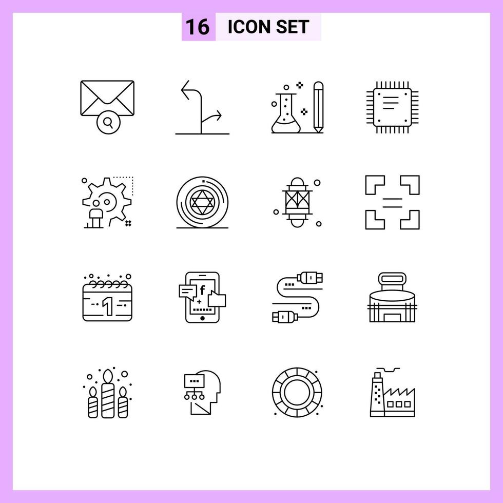 Outline Pack of 16 Universal Symbols of setting motherboard information cpu chip Editable Vector Design Elements