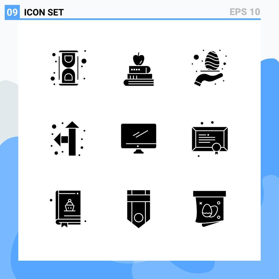 Universal Icon Symbols Group of 9 Modern Solid Glyphs of monitor up left education pointer care Editable Vector Design Elements