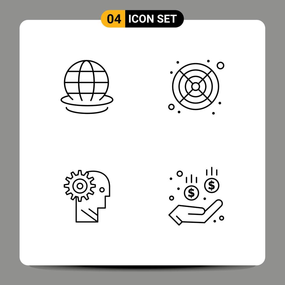 Group of 4 Modern Filledline Flat Colors Set for earth gear world fan mechanism Editable Vector Design Elements