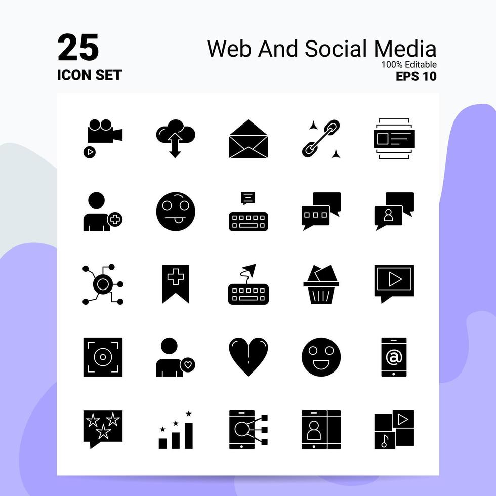 25 conjunto de iconos web y redes sociales 100 archivos editables eps 10 ideas de concepto de logotipo de empresa diseño de icono de glifo sólido vector