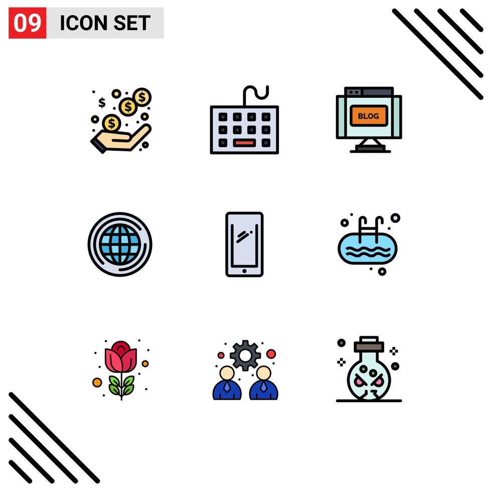 Stock Vector Icon Pack of 9 Line Signs and Symbols for phone big keyboard globe write Editable Vector Design Elements