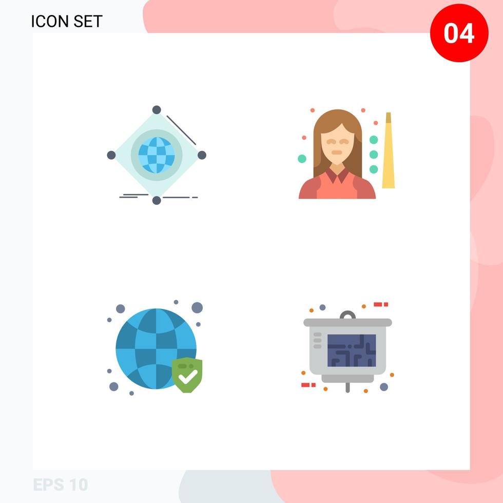 Pictogram Set of 4 Simple Flat Icons of iot women of player secure Editable Vector Design Elements