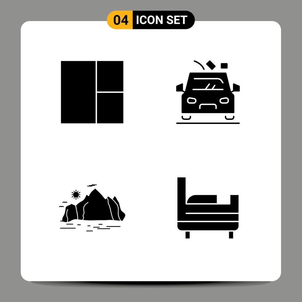 Modern Set of 4 Solid Glyphs and symbols such as grid mountain danger nature bed Editable Vector Design Elements