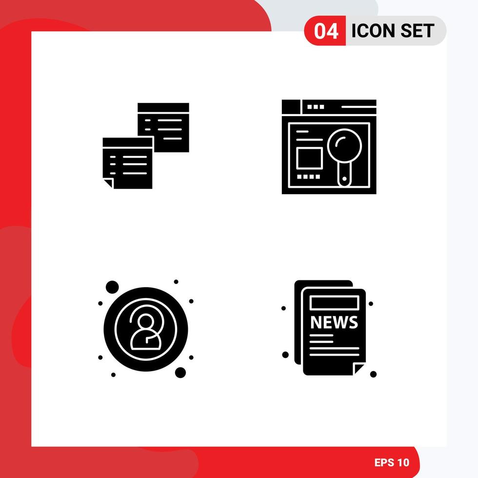 Set of 4 Commercial Solid Glyphs pack for sticky search notes paper anonymity Editable Vector Design Elements