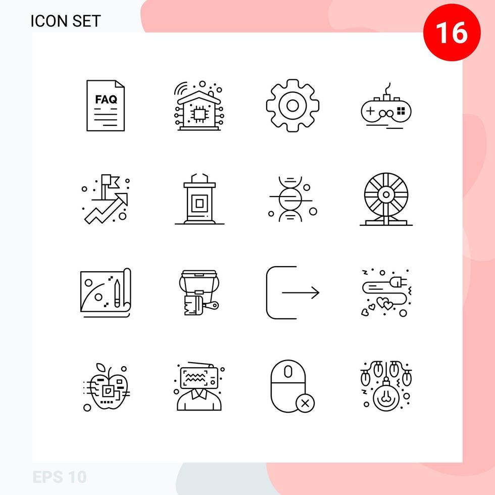 conjunto de pictogramas de 16 contornos simples de elementos de diseño vectorial editables de gamepad gear xbox joystick empresarial vector