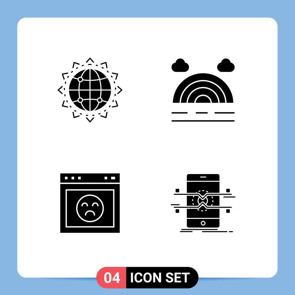4 Solid Glyph concept for Websites Mobile and Apps world error business rainbow website Editable Vector Design Elements
