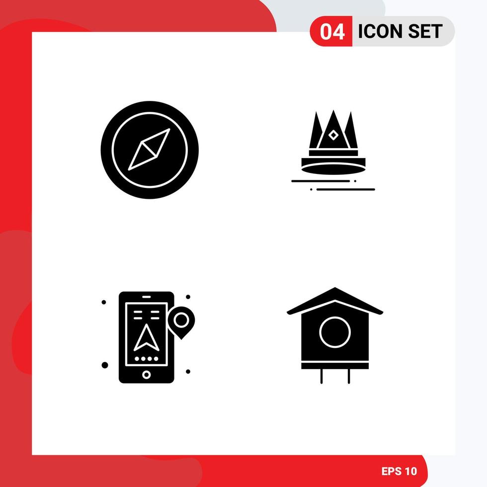 4 Creative Icons Modern Signs and Symbols of compass mobile premuim marketing house Editable Vector Design Elements