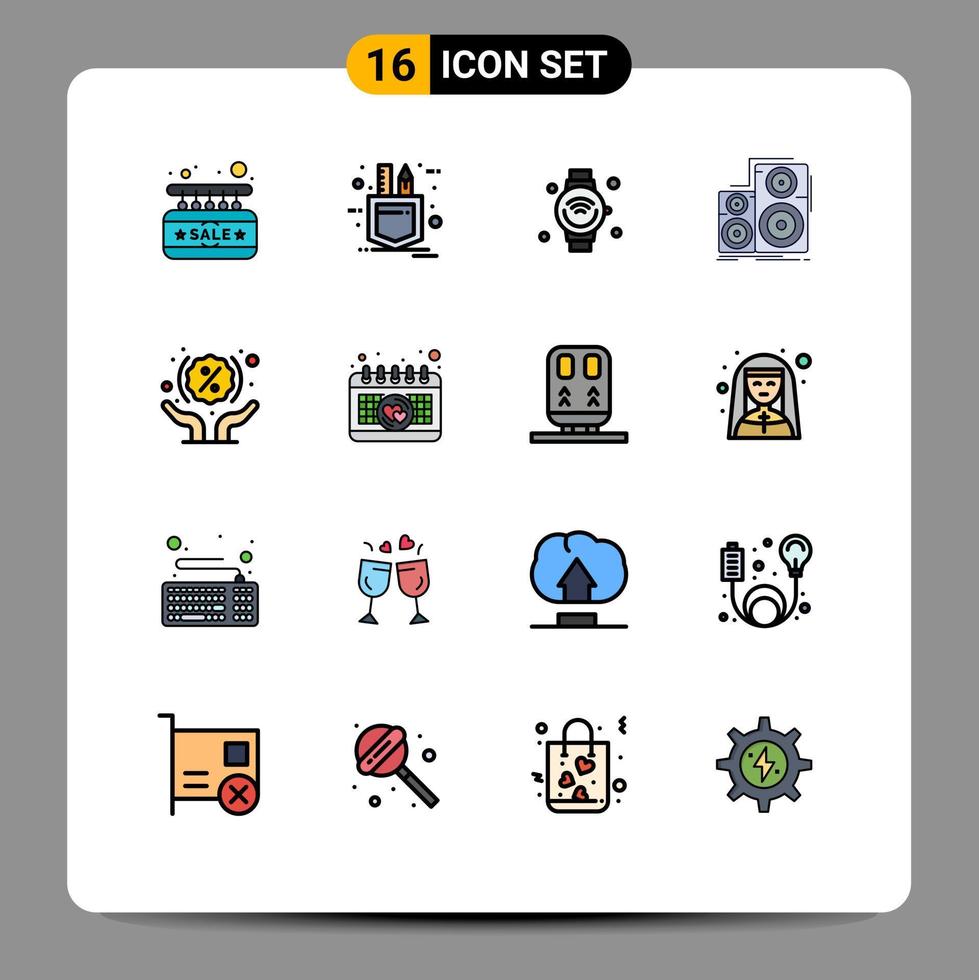 Modern Set of 16 Flat Color Filled Lines Pictograph of studio monitor smart watch hifi wifi Editable Creative Vector Design Elements