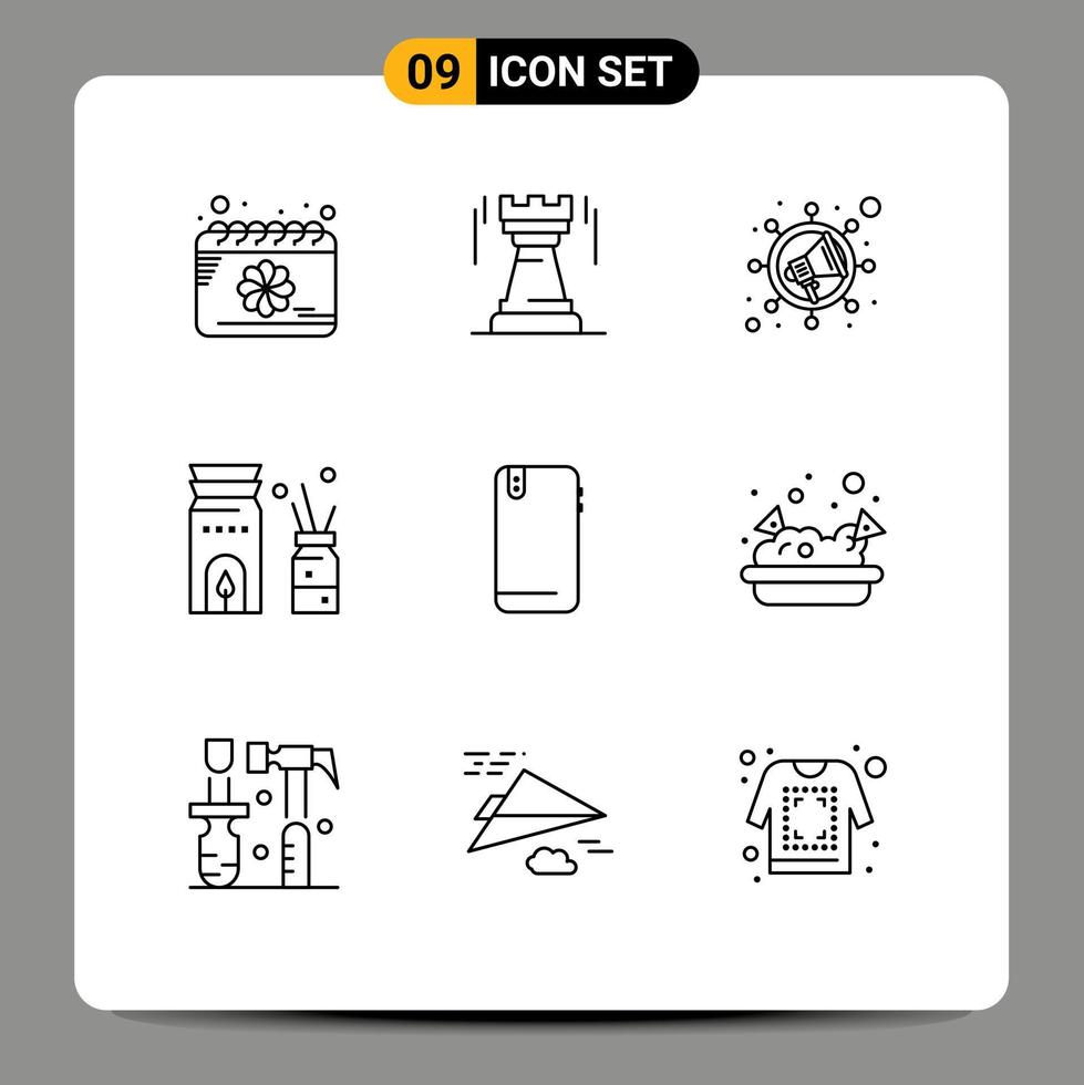 Pack of 9 Modern Outlines Signs and Symbols for Web Print Media such as smart phone scent fort relax aromatherapy Editable Vector Design Elements