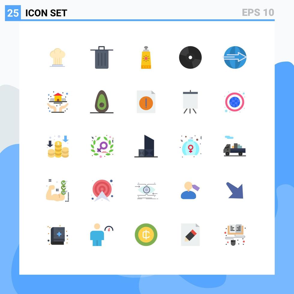Pictogram Set of 25 Simple Flat Colors of technology electronics garbage disc sunscreen Editable Vector Design Elements