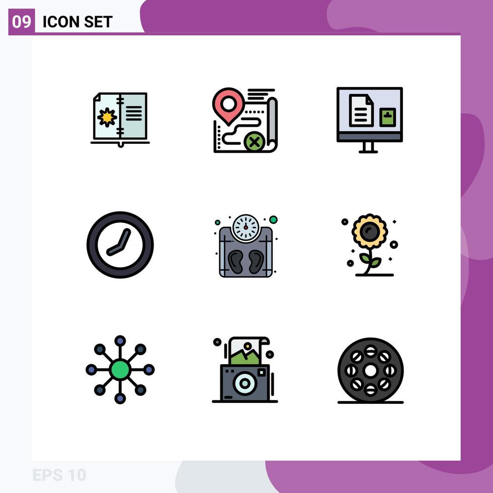 Editable Vector Line Pack of 9 Simple Filledline Flat Colors of machine time cancel clock learning Editable Vector Design Elements
