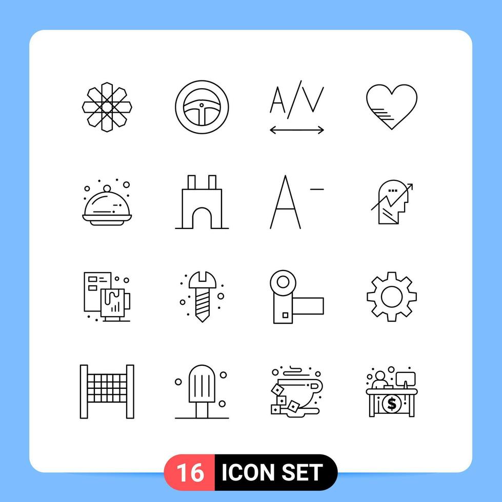 Universal Icon Symbols Group of 16 Modern Outlines of celebration tray tracking food favorite Editable Vector Design Elements