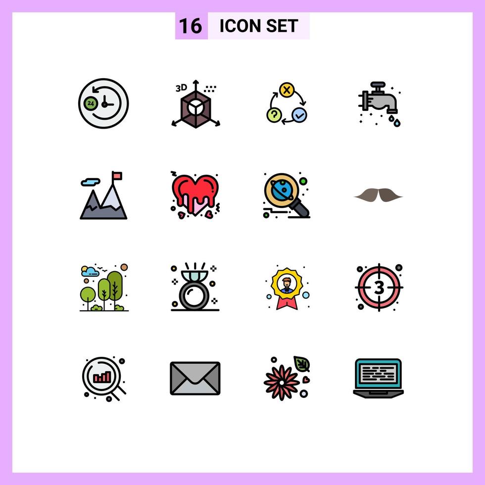 Paquete de 16 líneas llenas de color plano de interfaz de usuario de signos y símbolos modernos de realización mecánica diaria de plomero consumado elementos de diseño de vectores creativos editables