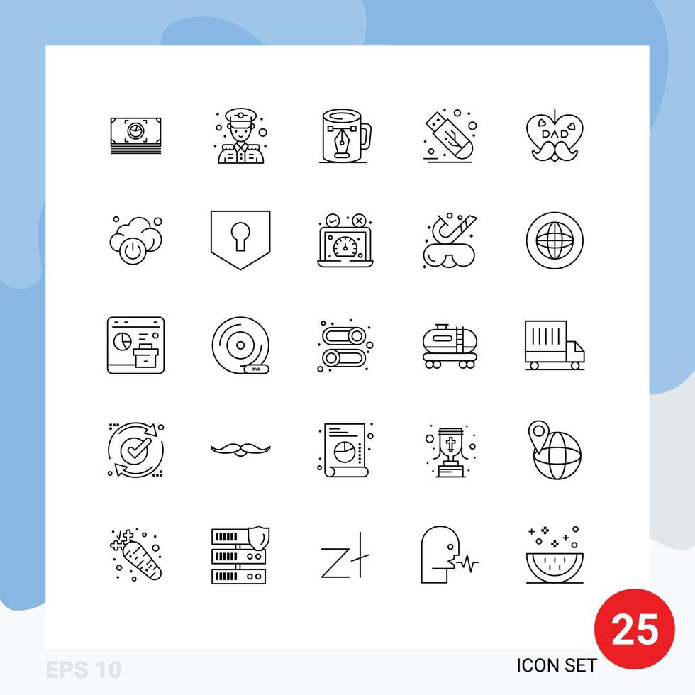 Set of 25 Modern UI Icons Symbols Signs for father usb cup stick drive Editable Vector Design Elements