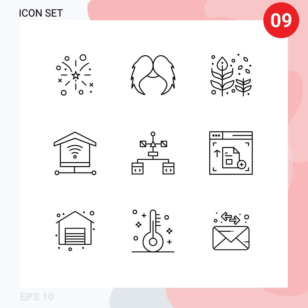 Modern Set of 9 Outlines Pictograph of app internet men security leaf Editable Vector Design Elements