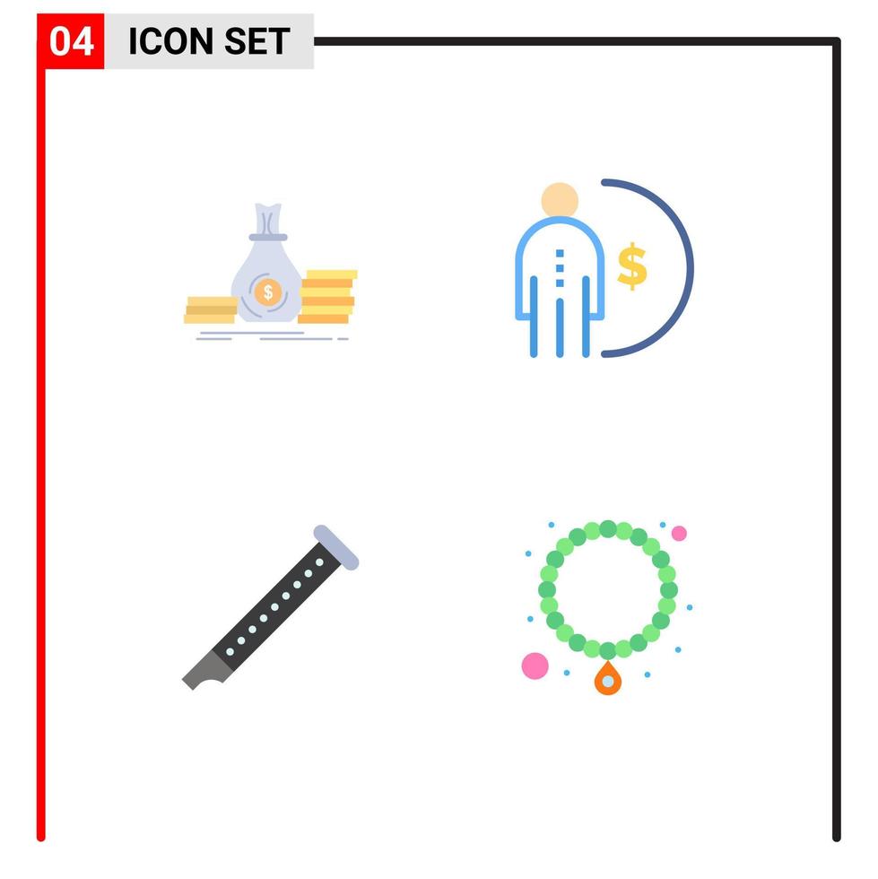 4 Universal Flat Icons Set for Web and Mobile Applications accumulation money loan finance flute Editable Vector Design Elements