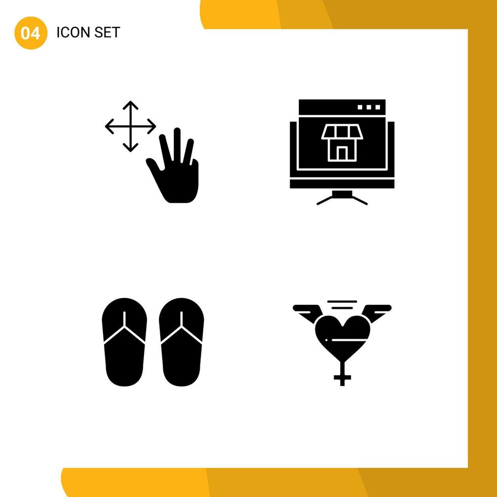 User Interface Pack of 4 Basic Solid Glyphs of three beach hold marketplace sandal Editable Vector Design Elements