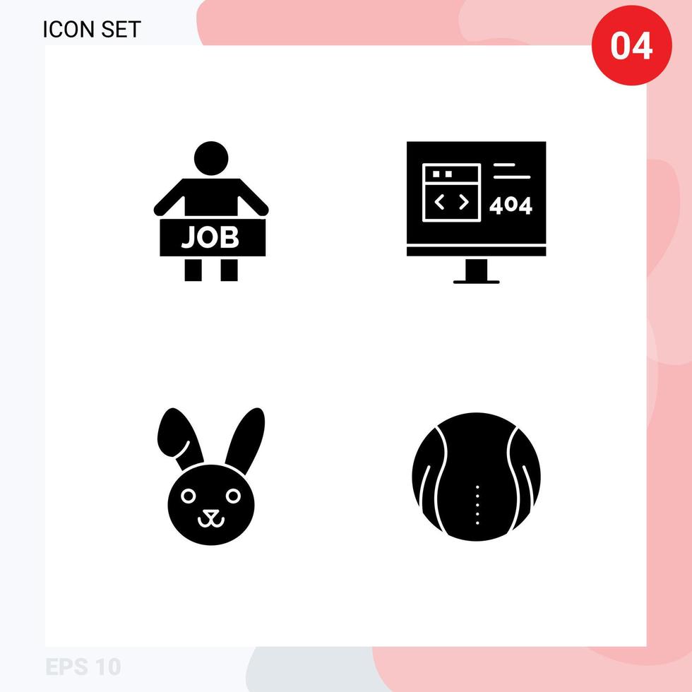 4 Universal Solid Glyph Signs Symbols of jobless error people browser easter Editable Vector Design Elements