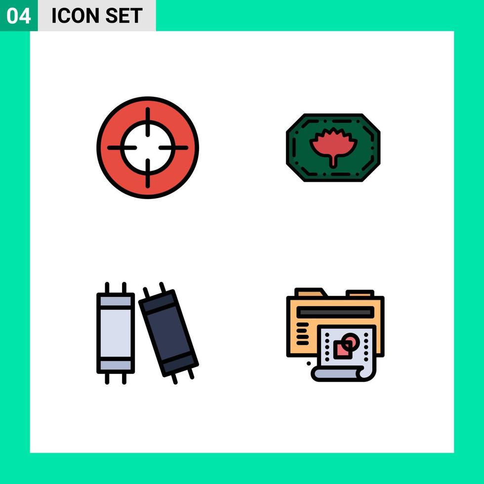 Pictogram Set of 4 Simple Filledline Flat Colors of crosshair light target bangla process Editable Vector Design Elements