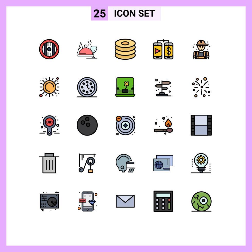 25 Universal Filled line Flat Color Signs Symbols of person man dish money mobile Editable Vector Design Elements