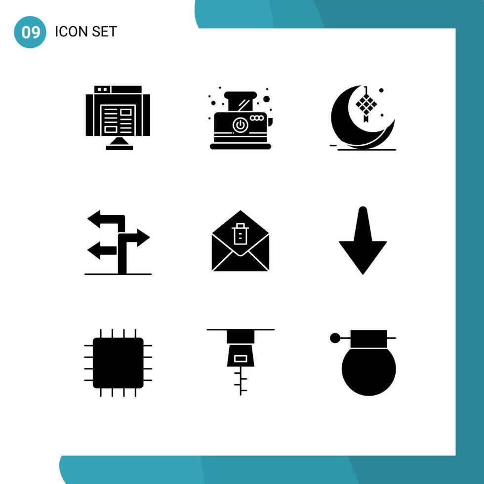 Modern Set of 9 Solid Glyphs and symbols such as message navigation moon direction eid Editable Vector Design Elements