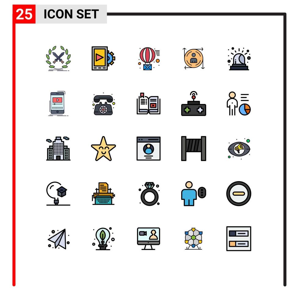 Mobile Interface Filled line Flat Color Set of 25 Pictograms of emergency path email arrow user Editable Vector Design Elements