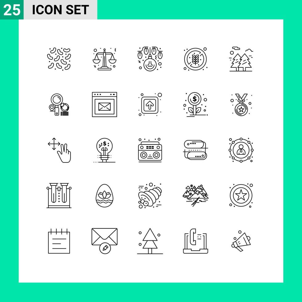 User Interface Pack of 25 Basic Lines of hiking tree decoration forest healthy Editable Vector Design Elements