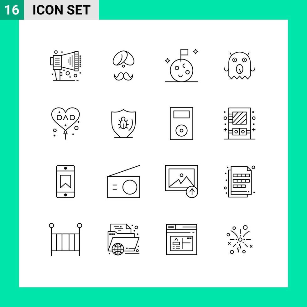 Editable Vector Line Pack of 16 Simple Outlines of dad space person alien space Editable Vector Design Elements