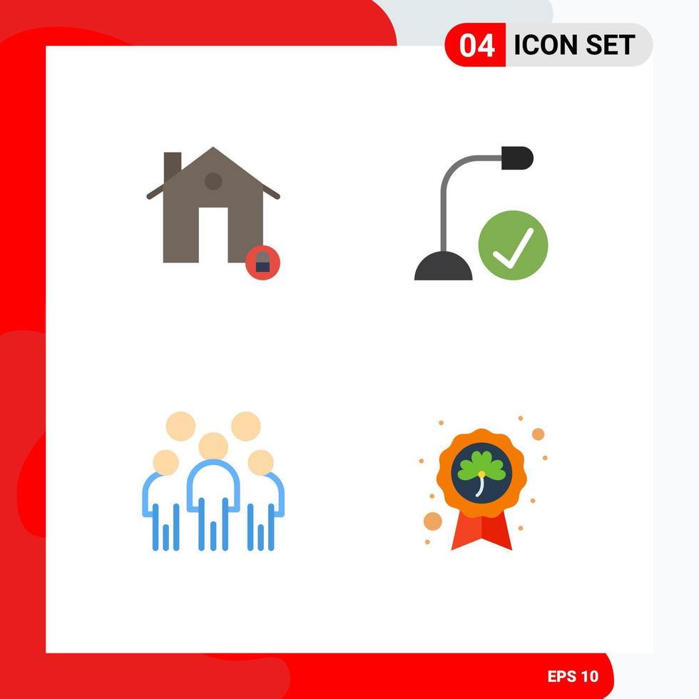 Stock Vector Icon Pack of 4 Line Signs and Symbols for buildings hardware lock connected leader Editable Vector Design Elements