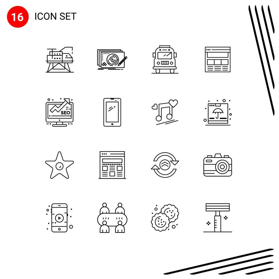Stock Vector Icon Pack of 16 Line Signs and Symbols for analysis web game interface website Editable Vector Design Elements