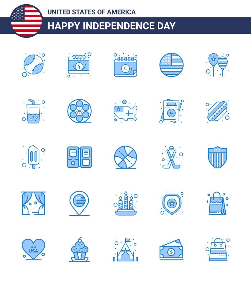 paquete grande de 25 estados unidos feliz día de la independencia estados unidos vector blues y símbolos editables de la fiesta de cristal globos del día americano elementos de diseño vectorial del día de estados unidos editables