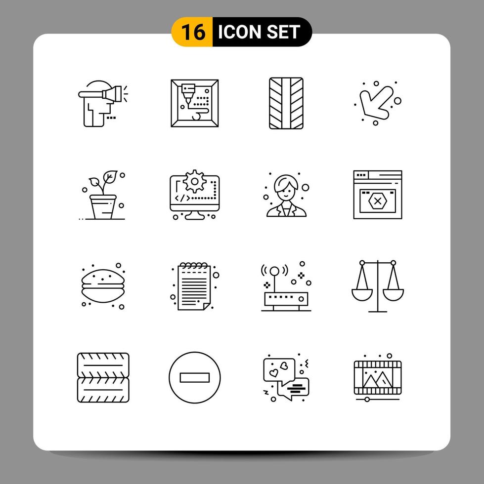 Pictogram Set of 16 Simple Outlines of digital computer arrow nature ecology Editable Vector Design Elements