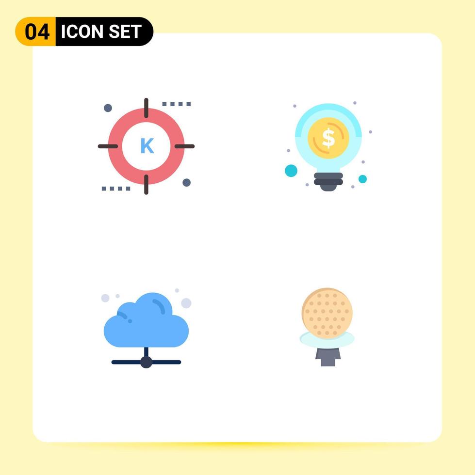 Mobile Interface Flat Icon Set of 4 Pictograms of engine cloud optimization business share Editable Vector Design Elements