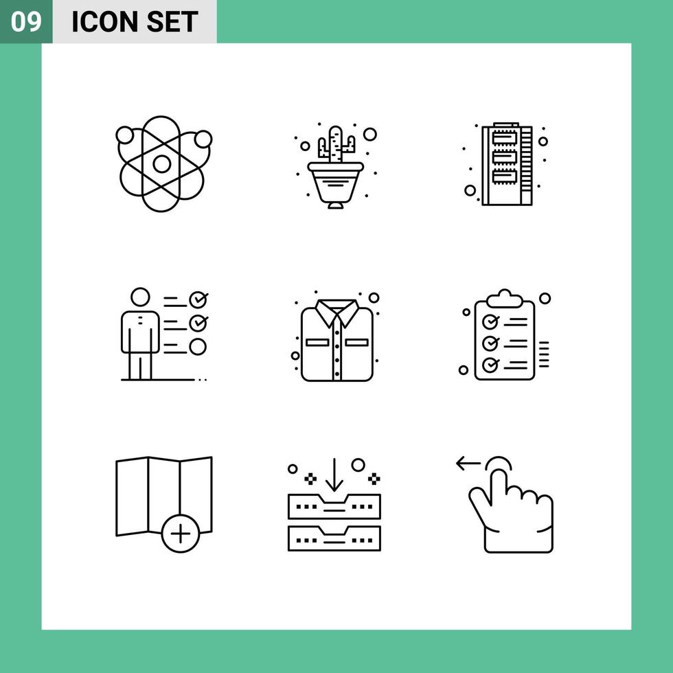 Outline Pack of 9 Universal Symbols of shirt professional ability hardware job skills professional skills Editable Vector Design Elements