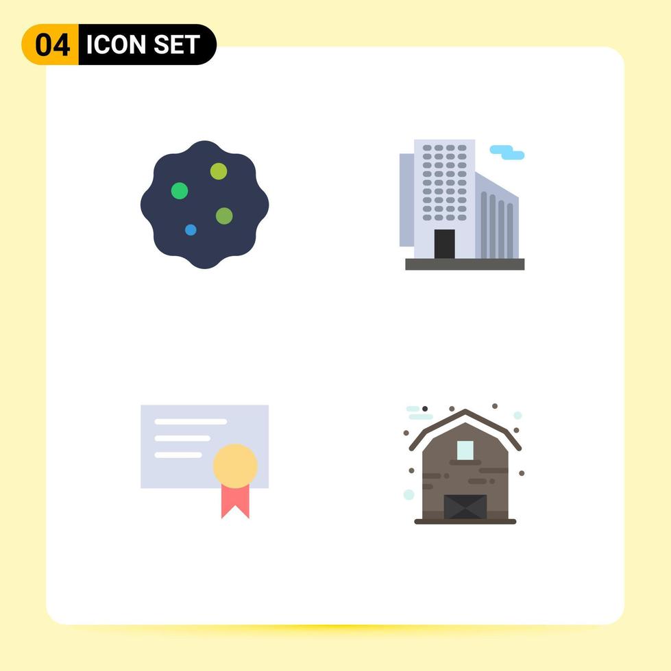 Modern Set of 4 Flat Icons and symbols such as bacterium diploma zoom skyscraper barn Editable Vector Design Elements